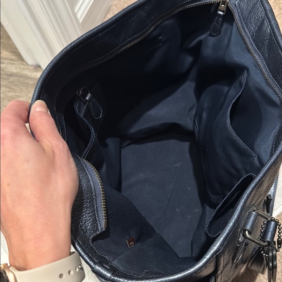 Metallic Navy Leather Coach Tote Bag - Picture 3 of 9